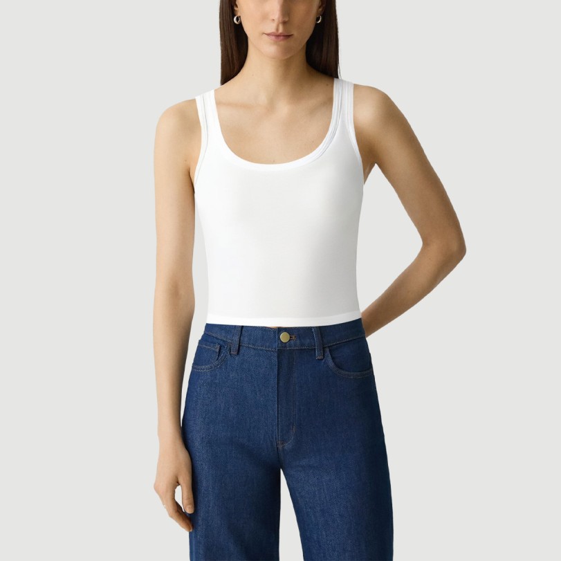 White slim-fit sleeveless cropped sports vest