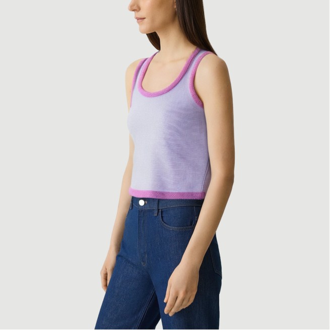 Retro patchwork square neck short camisole - Image 4