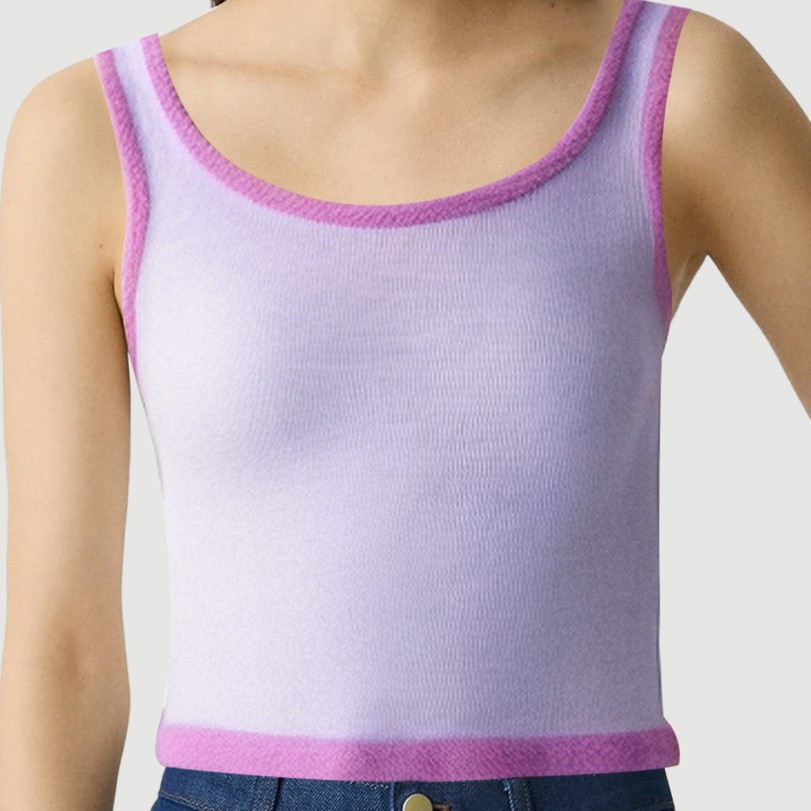 Retro patchwork square neck short camisole - Image 7