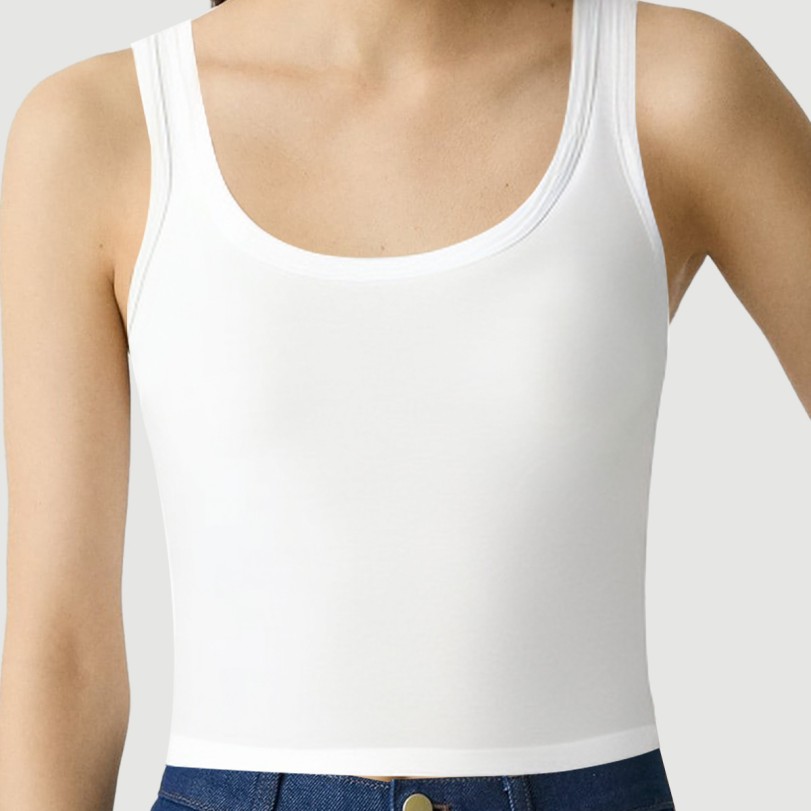 White slim-fit sleeveless cropped sports vest - Image 7