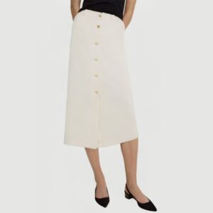 Beige button-front slit maxi skirt