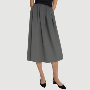 Gray elastic waist pleated maxi skirt