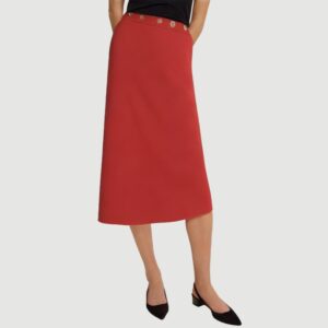 Red rivet-embellished back-slit maxi skirt