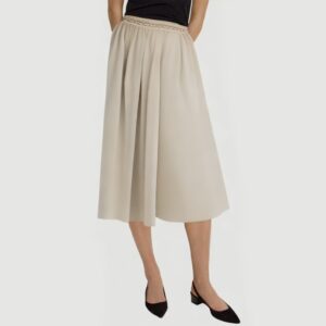 Beige elastic waist calf-length skirt