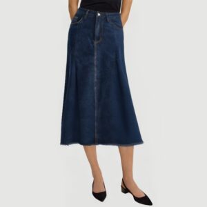 Blue denim women's calf-length skirt