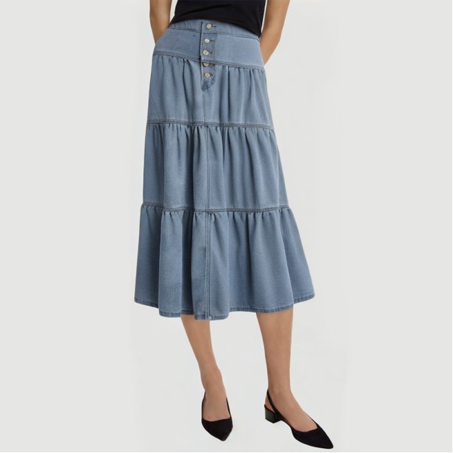 Light Blue Washed Denim Lotus Maxi Skirt - Image 2