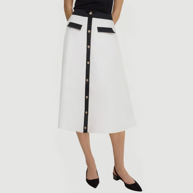 Button-paneled white bandage skirt