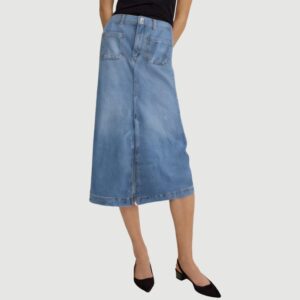 Denim blue maxi skirt with front zipper