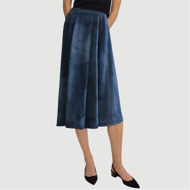 Denim blue front slit denim long skirt - Image 2