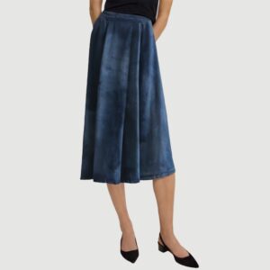 Denim blue front slit denim long skirt