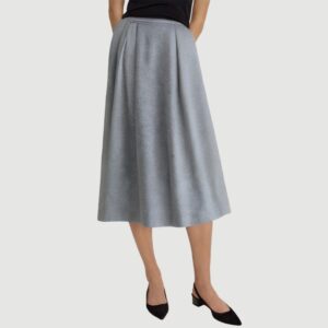 Gray belted pleated A-line maxi skirt