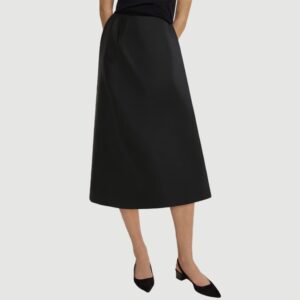 Black drawstring A-line maxi skirt