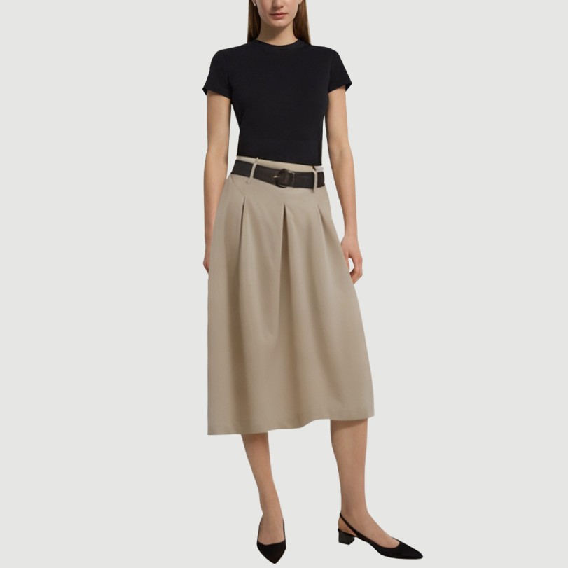 Khaki Belted Pleated Maxi Skirt - Image 5