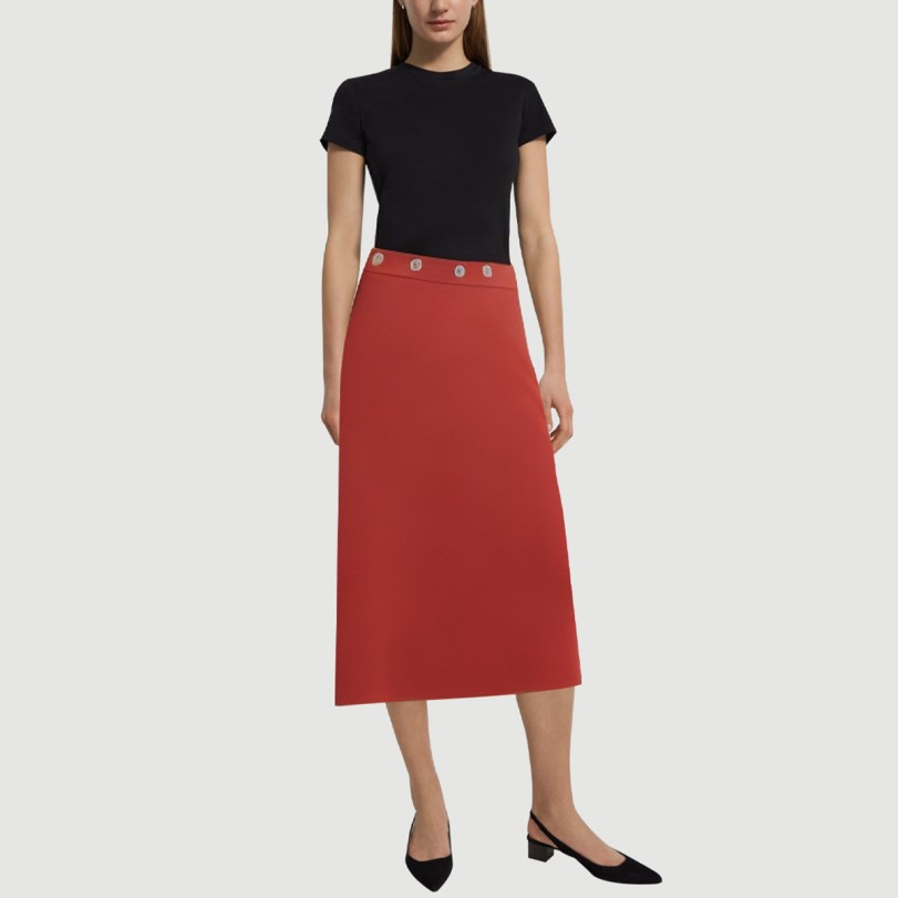 Red rivet-embellished back-slit maxi skirt - Image 5