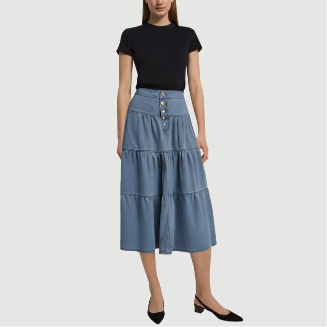 Light Blue Washed Denim Lotus Maxi Skirt - Image 6