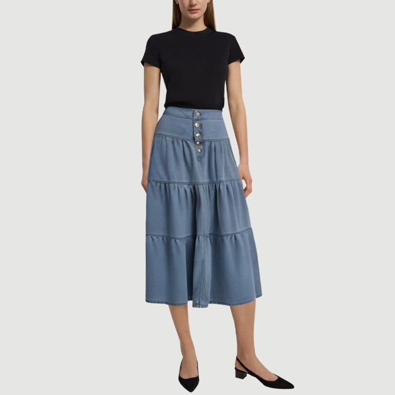 Light Blue Washed Denim Lotus Maxi Skirt - Image 5