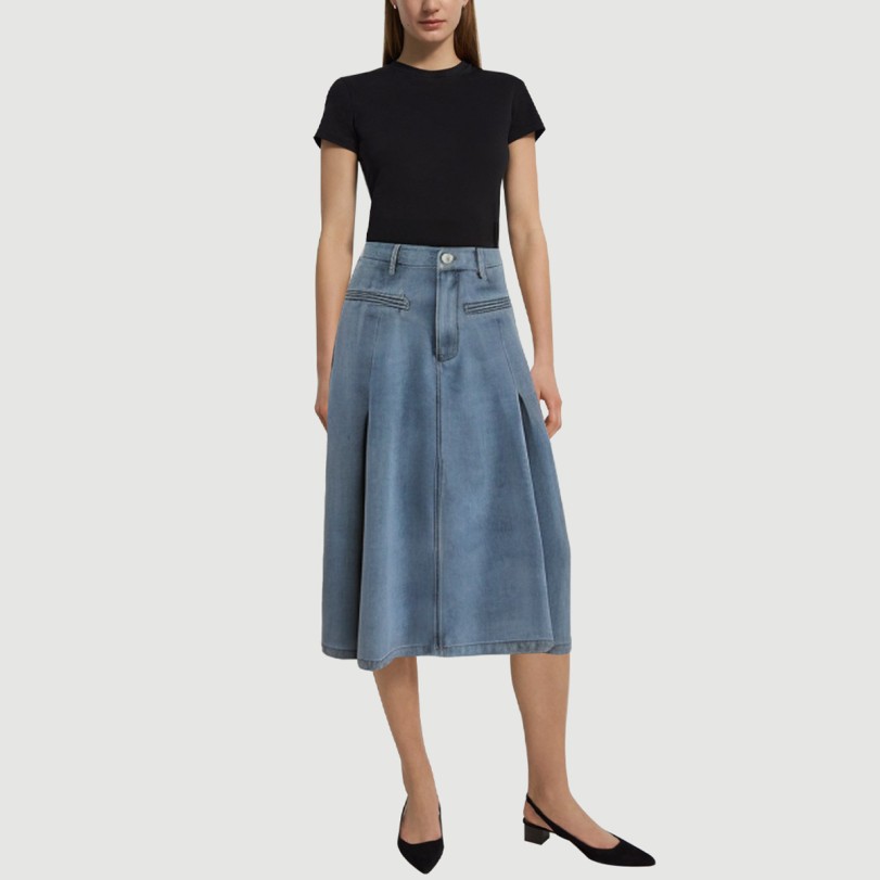 Fishtail pleated denim maxi skirt - Image 5