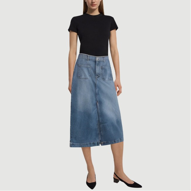Denim blue maxi skirt with front zipper - Image 6