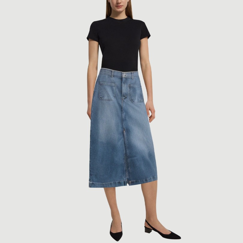 Denim blue maxi skirt with front zipper - Image 5