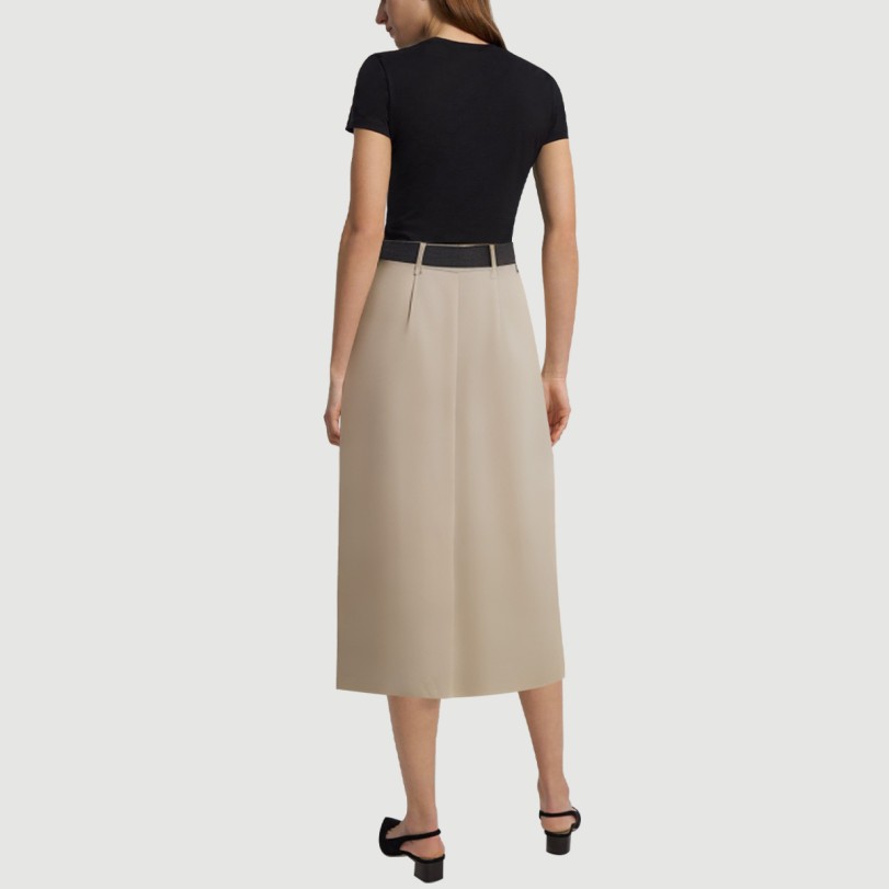 Khaki Belted Pleated Maxi Skirt - Image 3