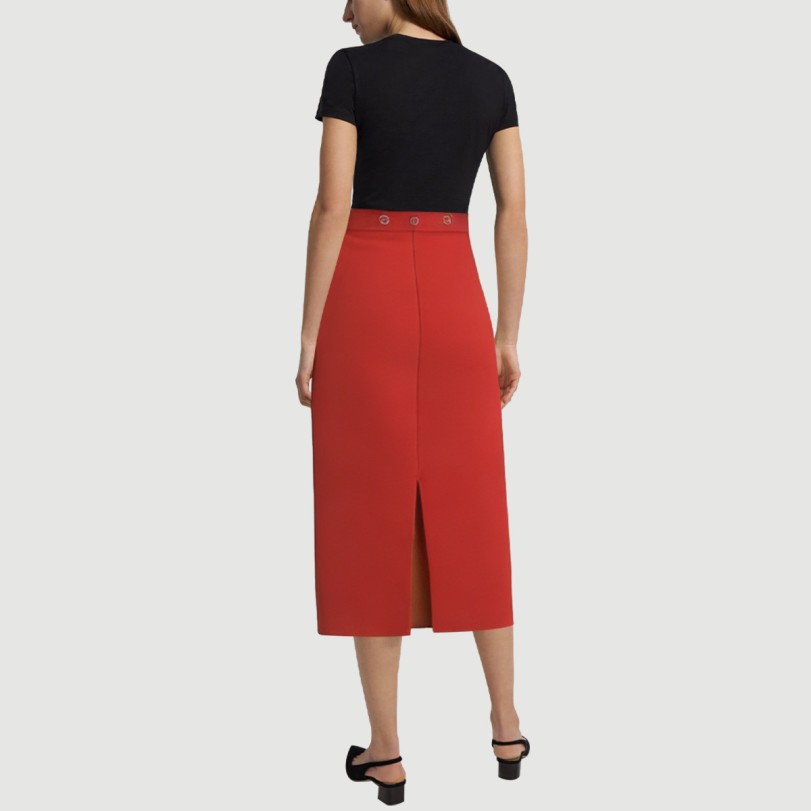Red rivet-embellished back-slit maxi skirt - Image 3