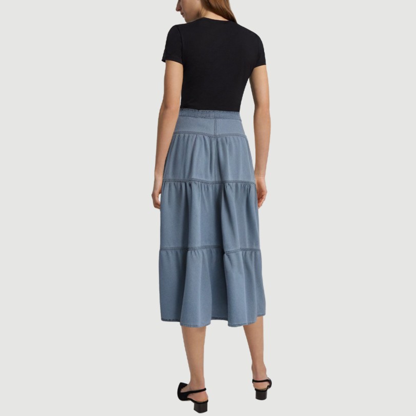 Light Blue Washed Denim Lotus Maxi Skirt - Image 3