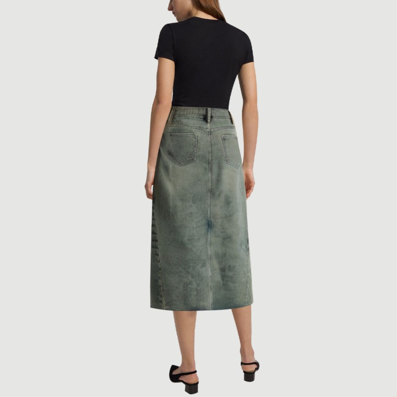 Denim long skirt with irregular side slits - Image 3