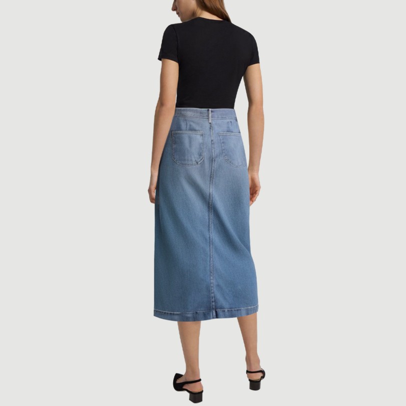 Denim blue maxi skirt with front zipper - Image 3