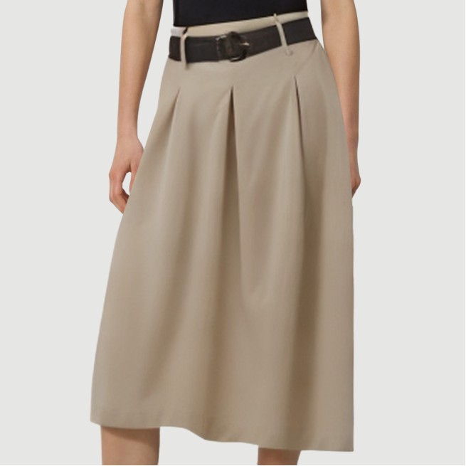 Khaki Belted Pleated Maxi Skirt - Image 8