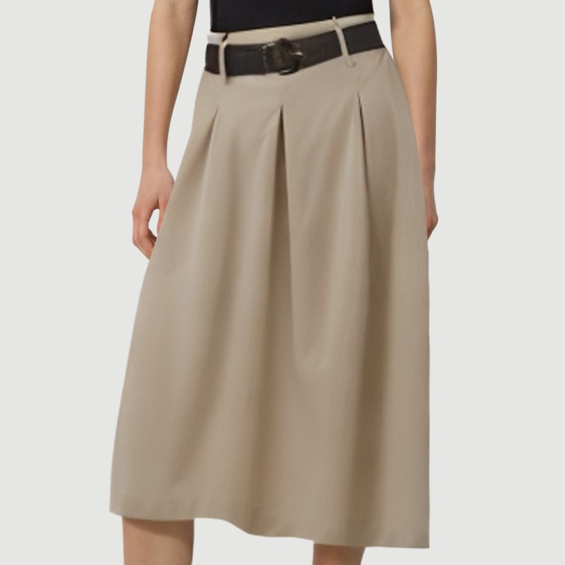 Khaki Belted Pleated Maxi Skirt - Image 7