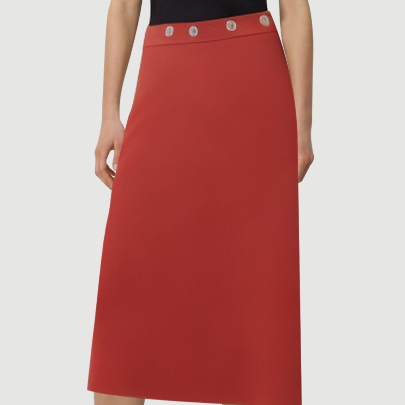 Red rivet-embellished back-slit maxi skirt - Image 7