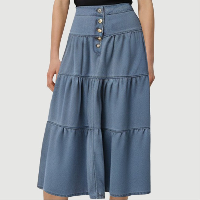 Light Blue Washed Denim Lotus Maxi Skirt - Image 8