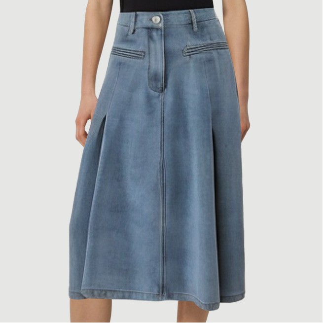 Fishtail pleated denim maxi skirt - Image 8