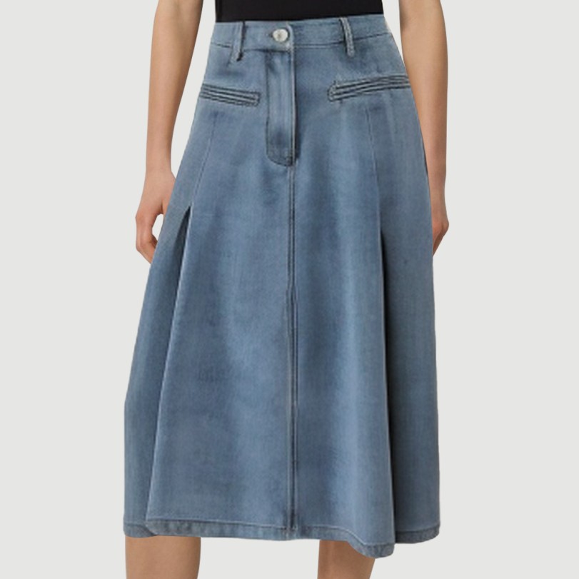 Fishtail pleated denim maxi skirt - Image 7