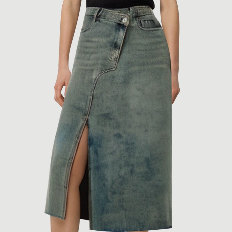 Denim long skirt with irregular side slits - Image 7