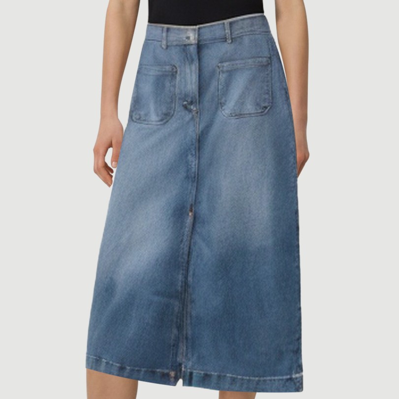 Denim blue maxi skirt with front zipper - Image 7