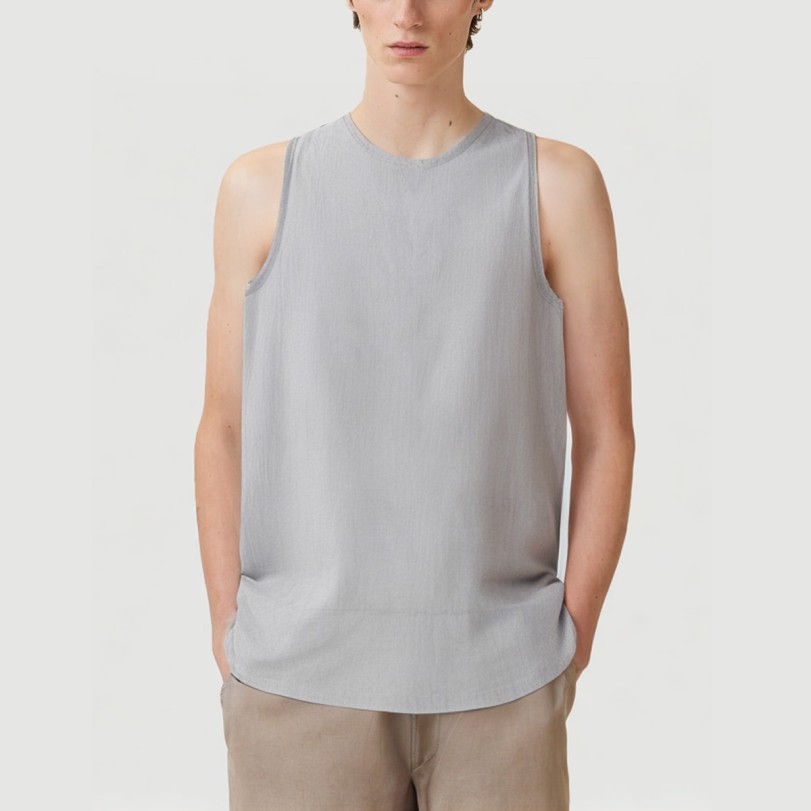 Cotton and linen high-low hem casual vest
