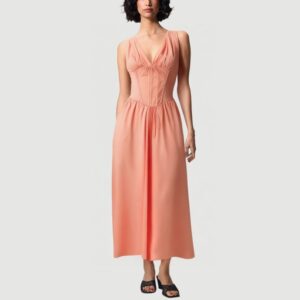 Tie-Front Pleated Cotton Dress