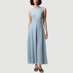 Beige thin strap pleated long skirt