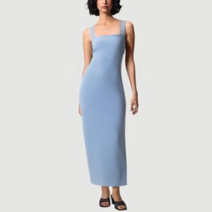 Blue collarless spaghetti strap maxi dress