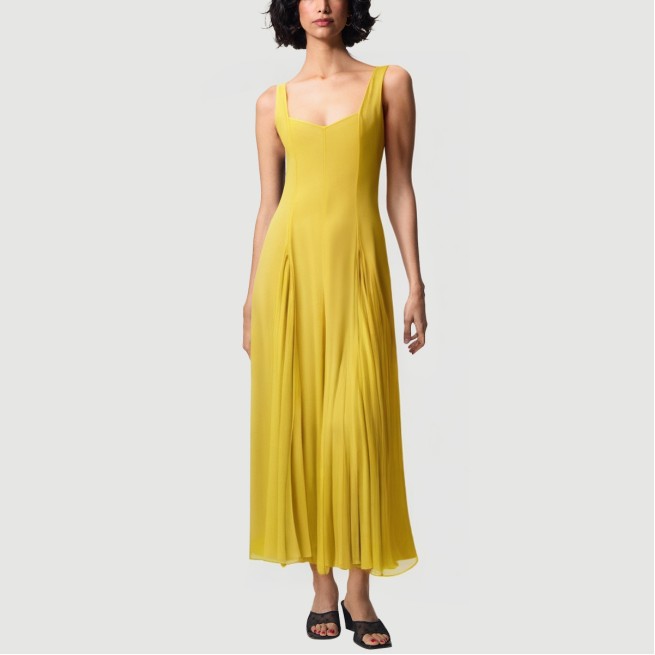 Yellow thin strapless collarless long dress - Image 2