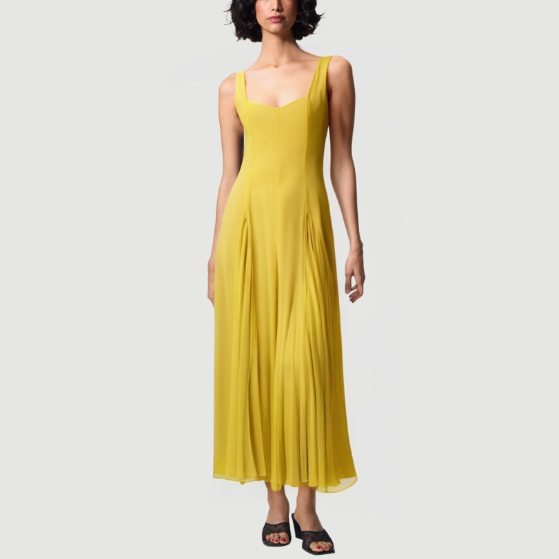 Yellow thin strapless collarless long dress