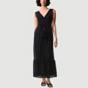 V-neck ruffle-front sleeveless maxi dress