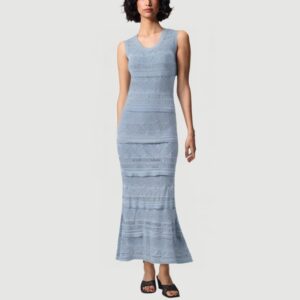 Solid color hollow knitted mermaid maxi skirt