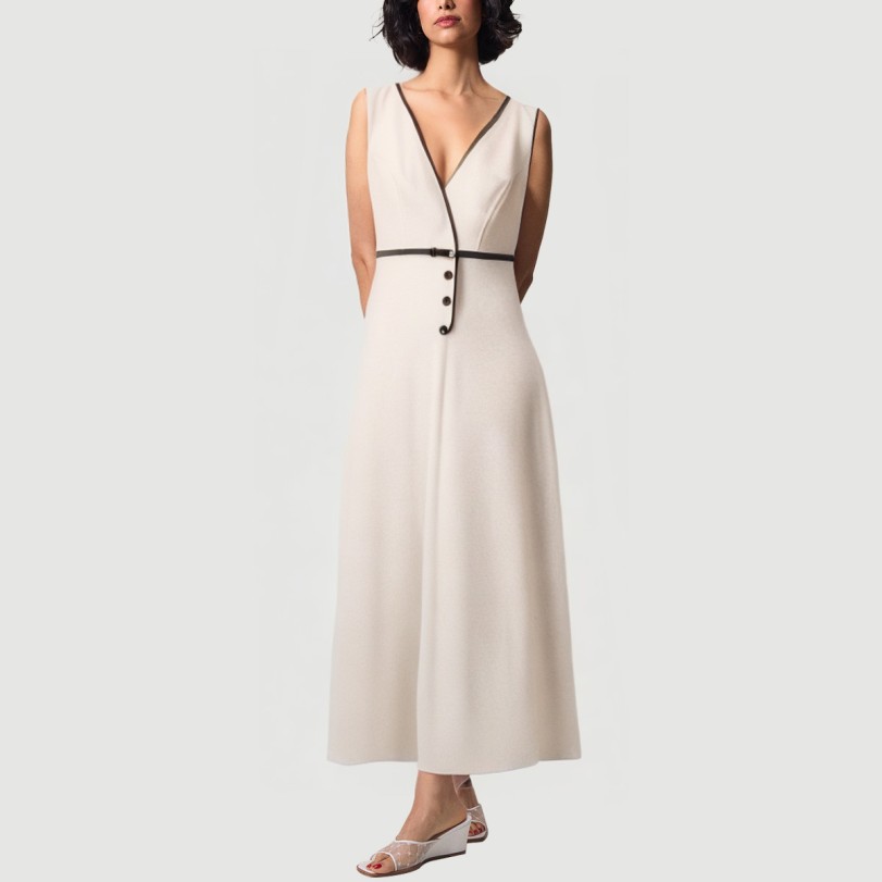 Elegant plaid V-neck sleeveless maxi dress - Image 5