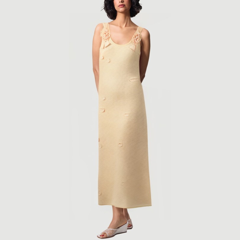 French holiday style solid color floral maxi dress - Image 5