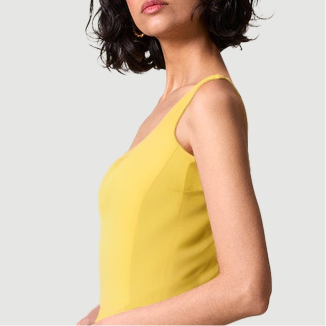 Yellow thin strapless collarless long dress - Image 8