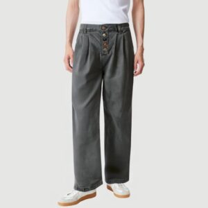 Colorful buckle closure wide-leg trousers