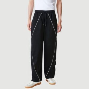 Ribbon-embellished casual pleated draped pants