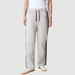 High-waisted contrast twill loose nylon trousers